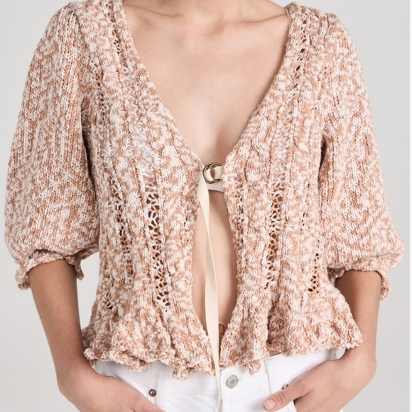 NWT FREE PEOPLE Yesterday Puff Sleeve Toggle Closure Cardigan- Large, Toast - Picture 6 of 9